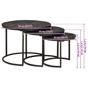 Nesting Couchtische 3er Set Mango Massivholz Schwarz