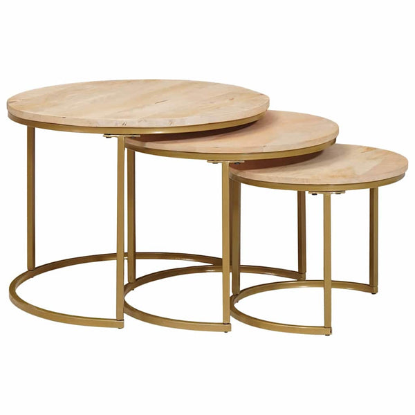 3er-Set Couchtische Massivholz Mango Braun