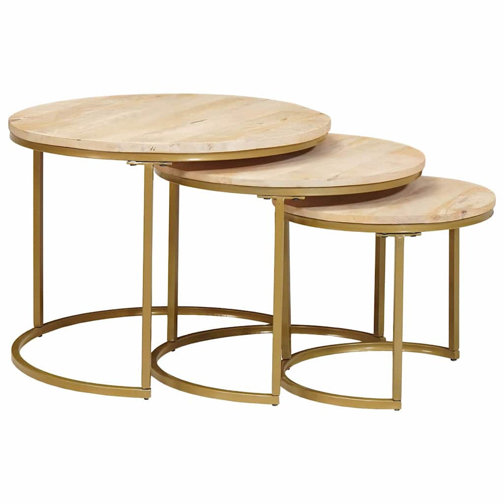 3er-Set Couchtische Massivholz Mango Braun