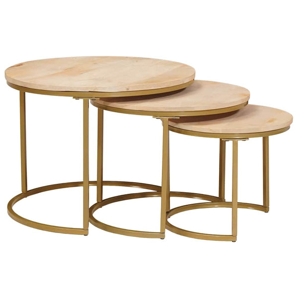 3er-Set Couchtische Massivholz Mango Braun
