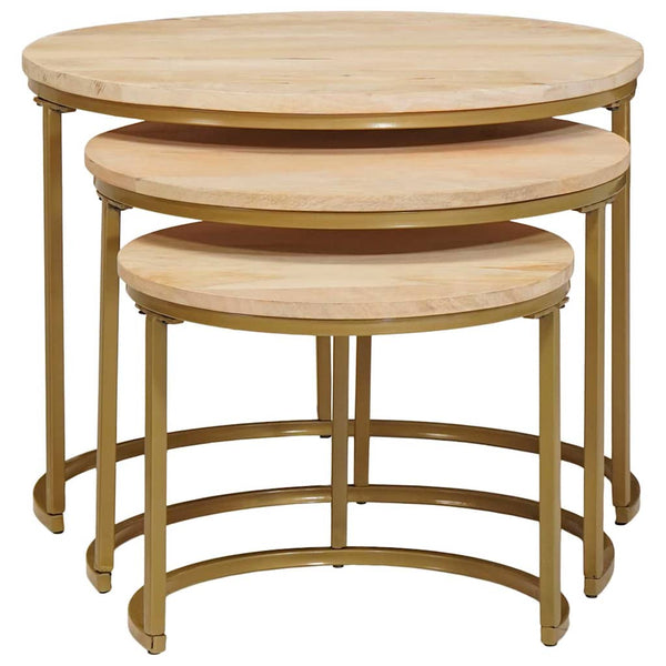 3er-Set Couchtische Massivholz Mango Braun