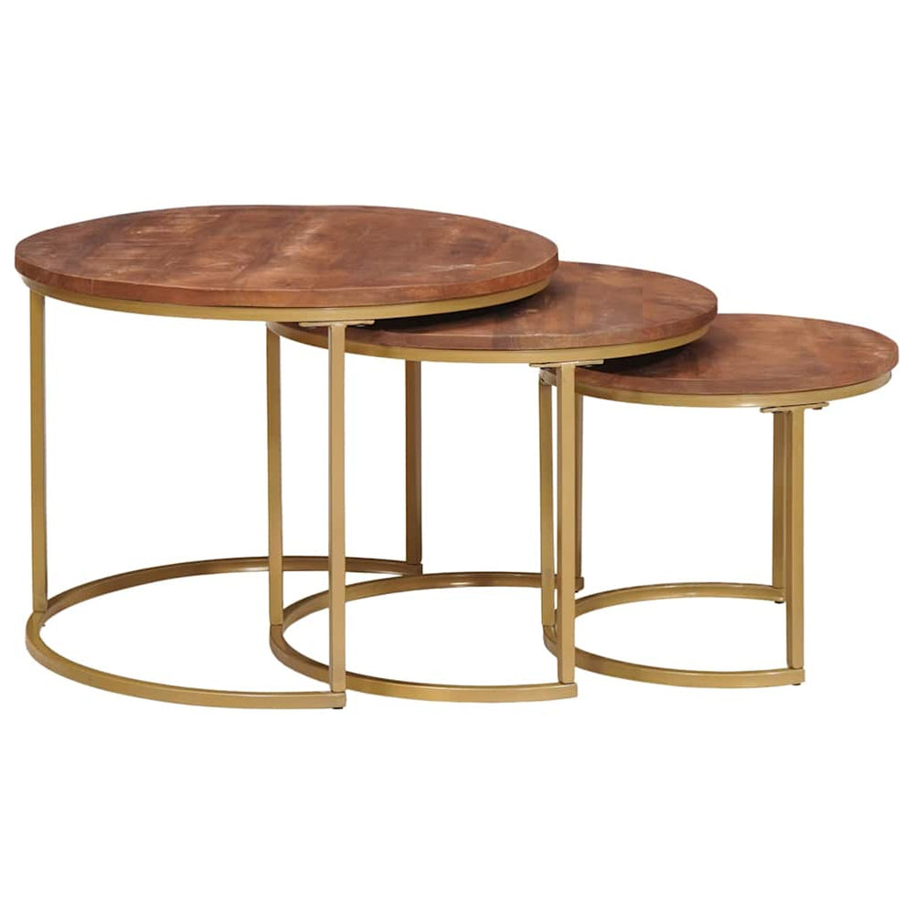 vidaXL Nesting Coffee Tables 3 pcs Honey Brown Solid Mango Wood and Steel