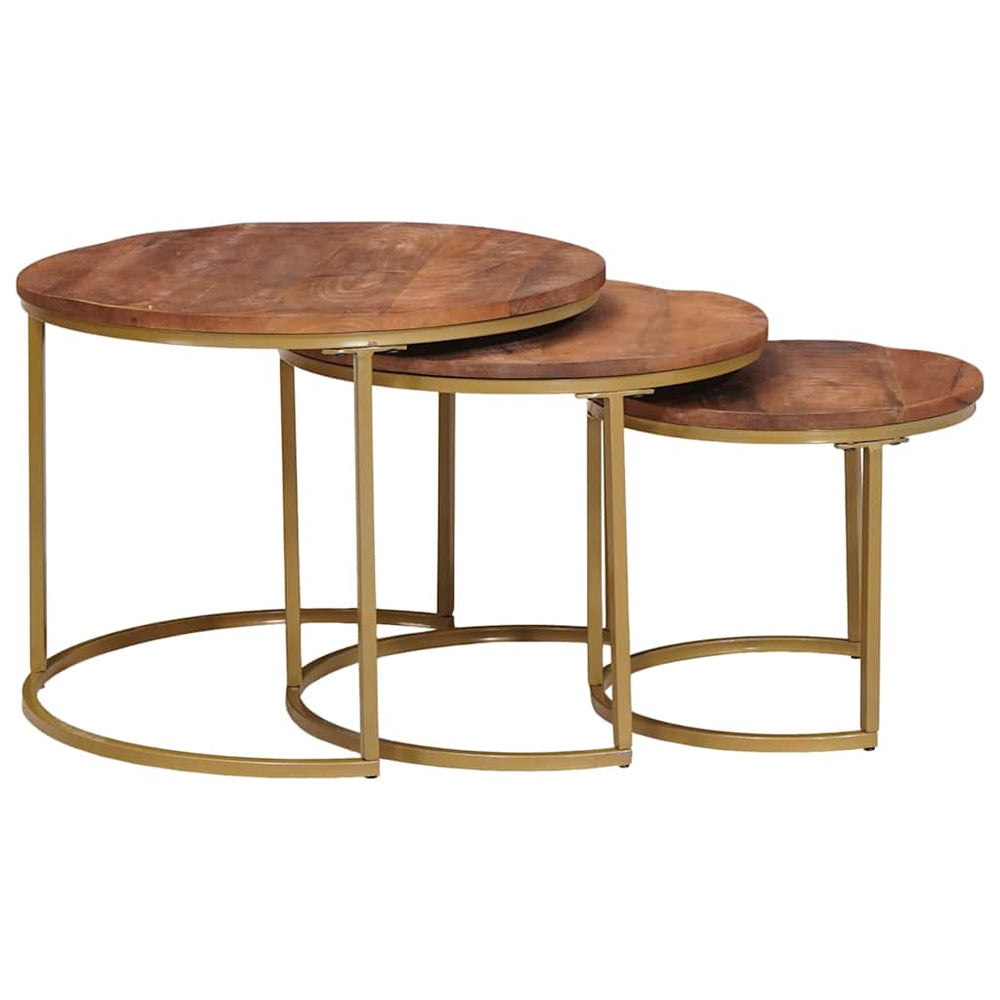 vidaXL Nesting Coffee Tables 3 pcs Honey Brown Solid Mango Wood and Steel