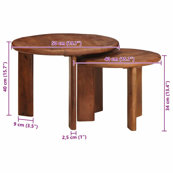 vidaXL Tables basses gigognes 2 pcs Marron miel Bois de manguier massif