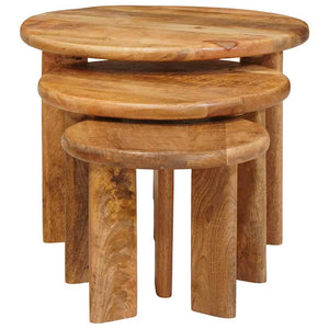 vidaXL Tables basses gigognes 3 pcs Marron Bois de manguier massif