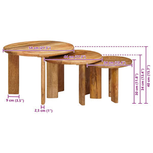 vidaXL Tables basses gigognes 3 pcs Marron Bois de manguier massif