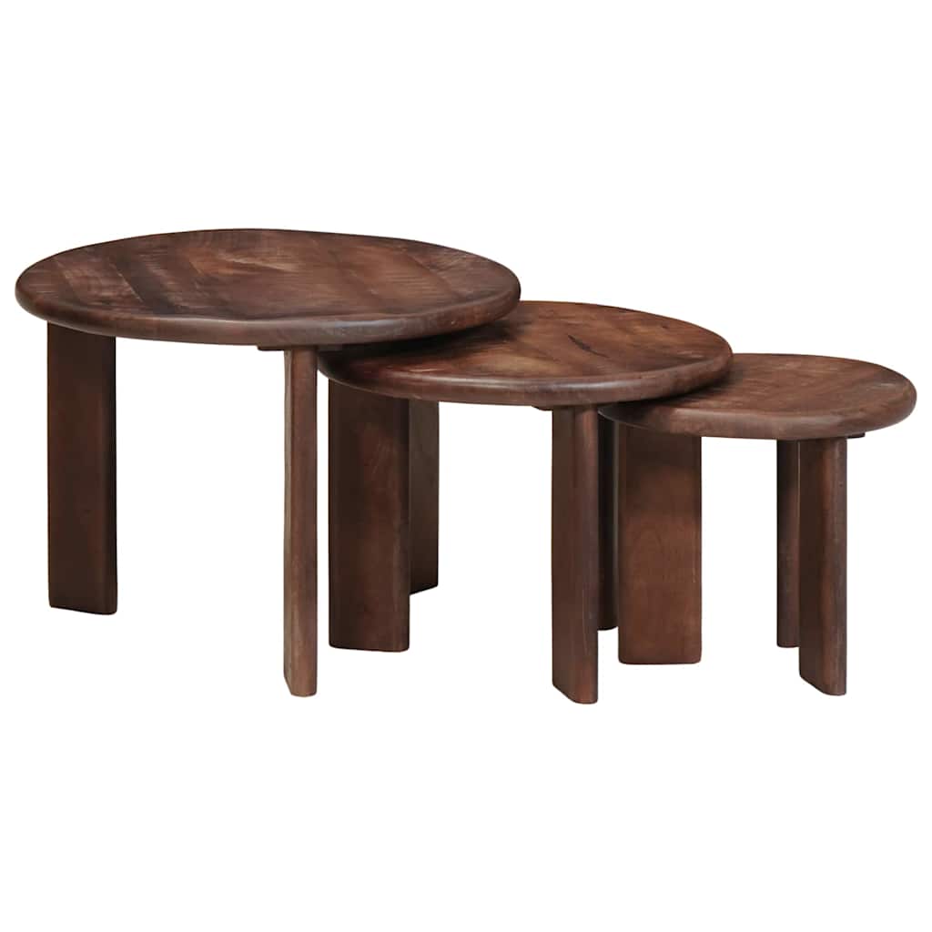 vidaXL Tables gigognes 3 pcs Marron foncé Bois de manguier massif