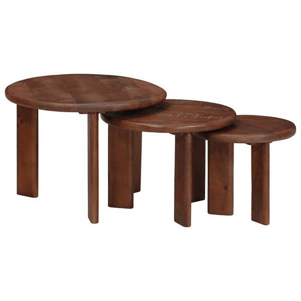vidaXL Tables gigognes 3 pcs Marron foncé Bois de manguier massif