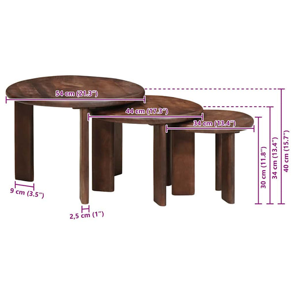 vidaXL Tables gigognes 3 pcs Marron foncé Bois de manguier massif