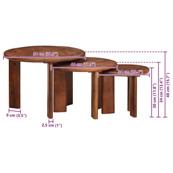 Tables basses gigognes vidaXL 3 pcs marron miel, bois de manguier massif