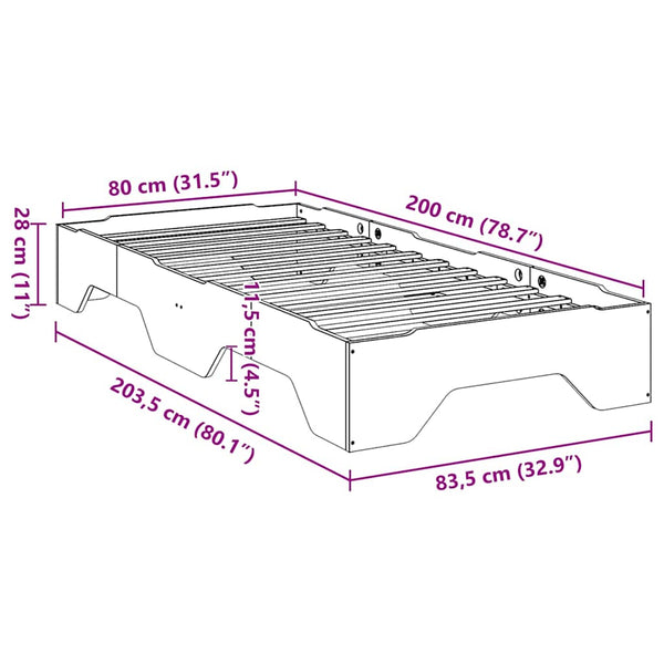 Massivholzbett 80x200 cm Stapelbar Wachsbraun