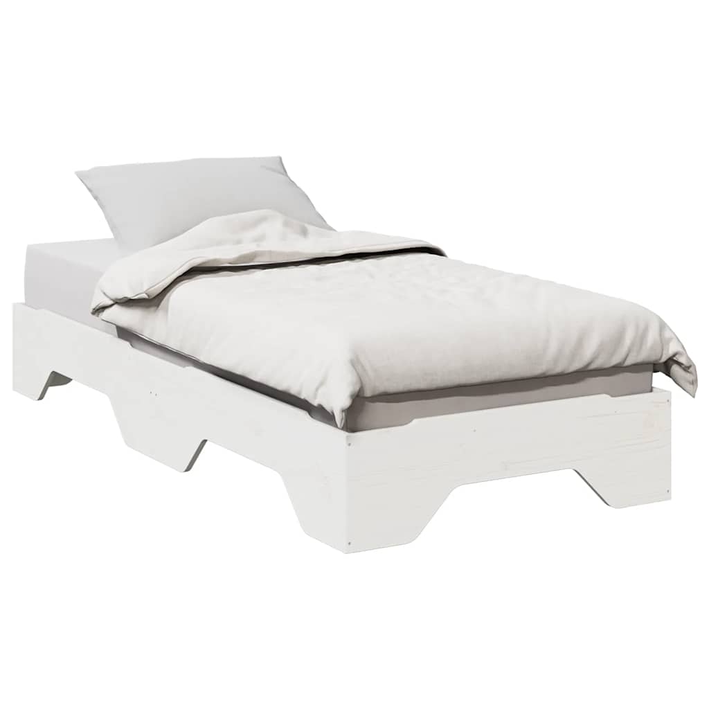 Stapelbares Massivholzbett 75x190 cm, Weiß
