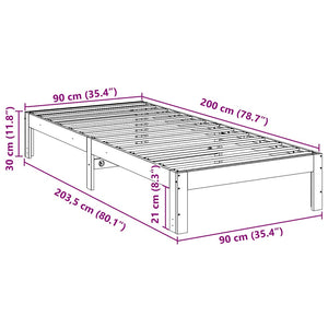 vidaXL Lit en bois massif sans matelas Marron ciré 90x200 cm Pin