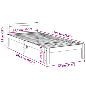 vidaXL Lit en bois massif sans matelas 80x200 cm Bois de pin