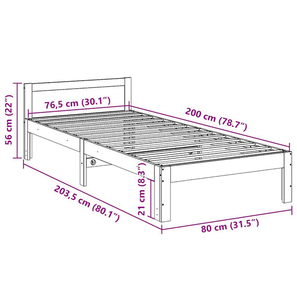 vidaXL Lit en bois massif sans matelas 80x200 cm Bois de pin