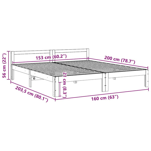 Massivholzbett ohne Matratze Weiß 160x200 Kiefernholz