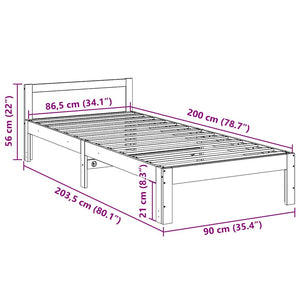 Massivholzbett ohne Matratze Weiß 90x200 cm Kiefernholz