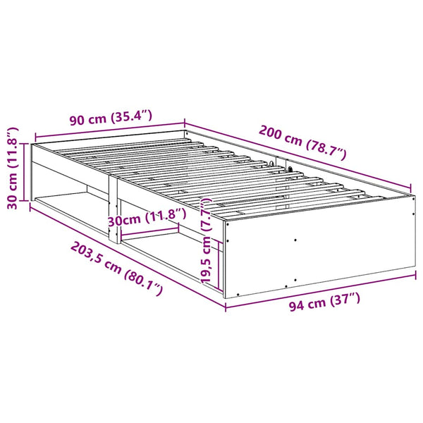 vidaXL Lit de repos sans matelas 90x200 cm Bois de pin massif