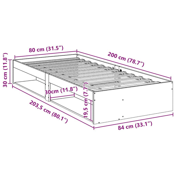Tagesbett 80x200 cm Kiefer Massivholz Wachsbraun