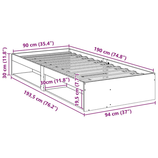 vidaXL Lit de repos sans matelas marron miel 90x190 cm pin massif
