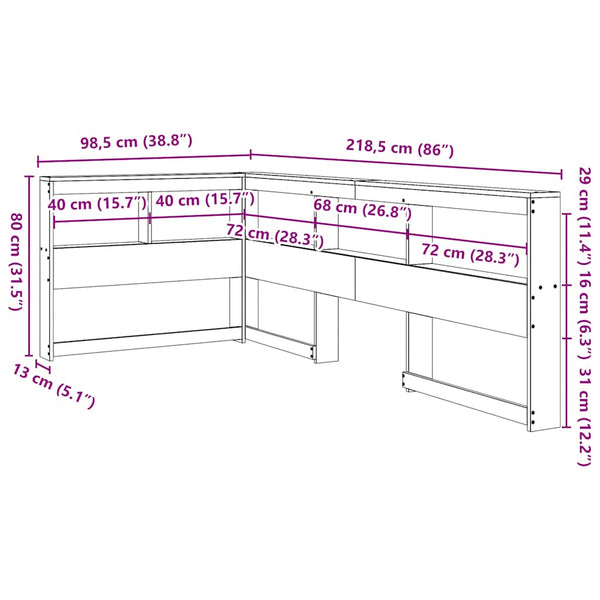 Bücherregal Kopfteil Wachsbraun 80cm Massivholz