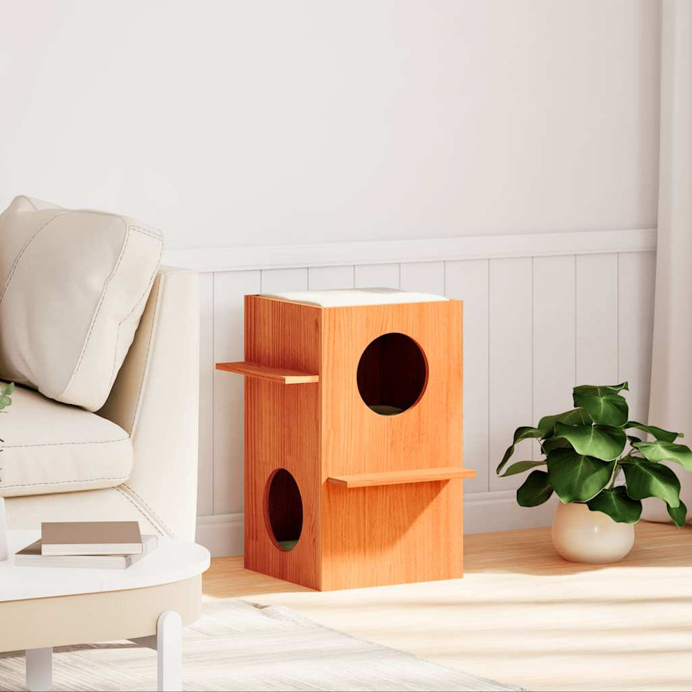 vidaXL Cat House Wax Brown 43x43x60 cm Solid Pine Wood