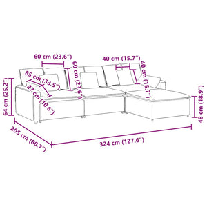 Modulares Sofa Graugrün mit Hocker & Kissen