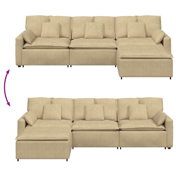 Modulares Sofa Graugrün mit Hocker & Kissen