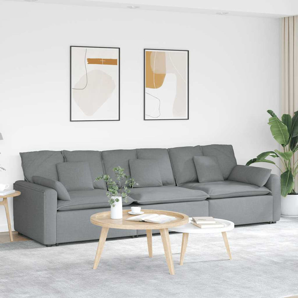 Modulares Sofa Hellgrau mit Kissen
