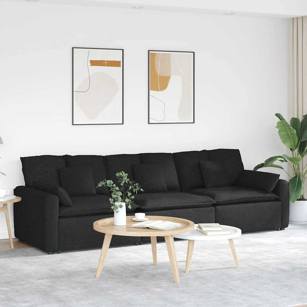 Modulares Sofa mit Kissen, Schwarz