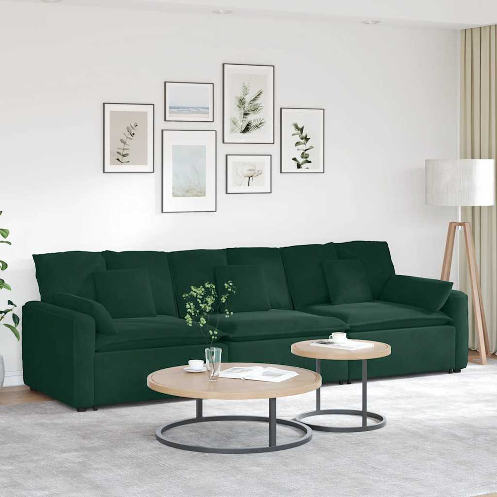 Modulares Sofa Dunkelgrün mit Kissen