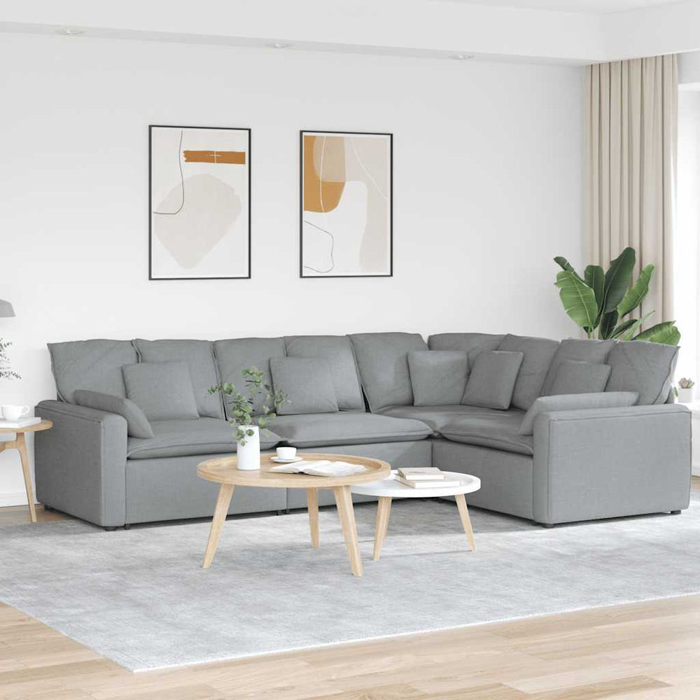 Modulares Sofa Hellgrau mit Kissen
