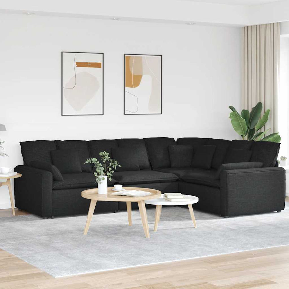 Schwarzes modulares Sofa mit Kissen