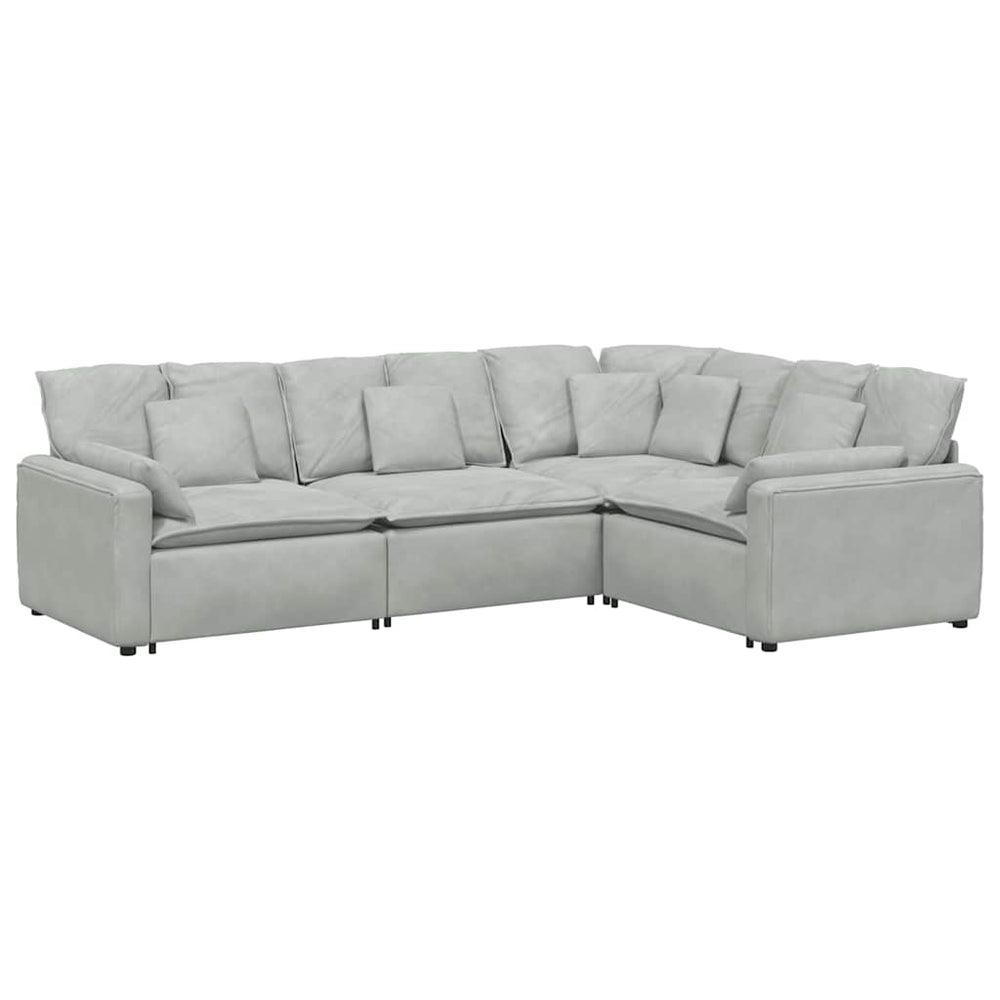 Modulares Sofa Hellgrau Samt mit Kissen