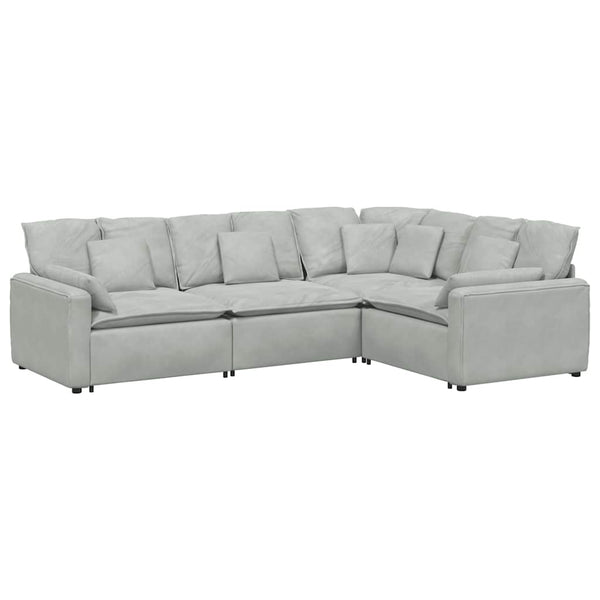 Modulares Sofa Hellgrau Samt mit Kissen