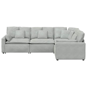 Modulares Sofa Hellgrau Samt mit Kissen