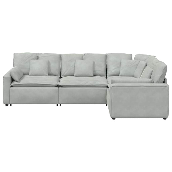Modulares Sofa Hellgrau Samt mit Kissen