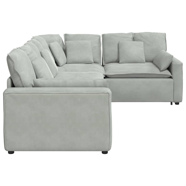 Modulares Sofa Hellgrau Samt mit Kissen
