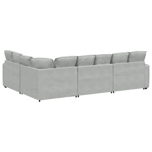 Modulares Sofa Hellgrau Samt mit Kissen