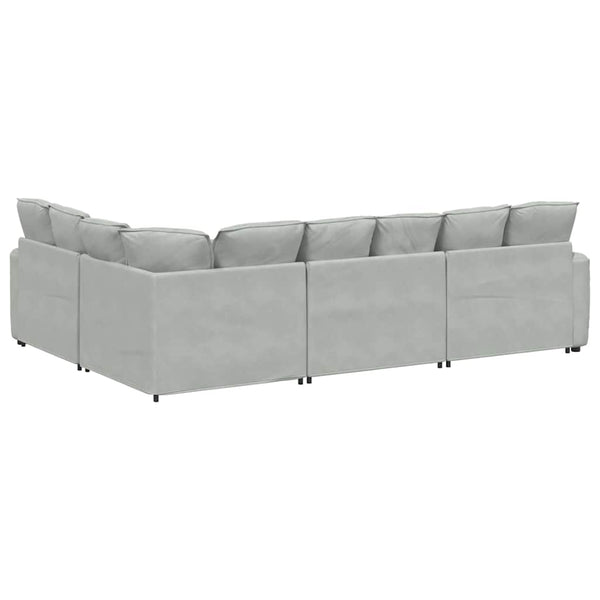 Modulares Sofa Hellgrau Samt mit Kissen