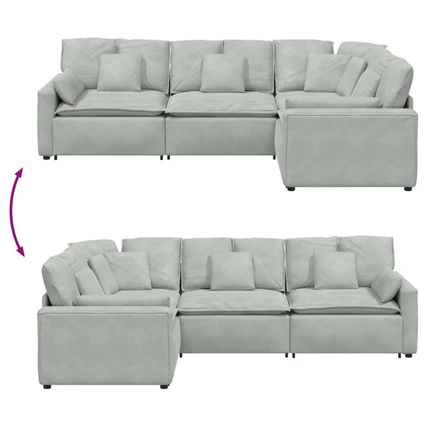 Modulares Sofa Hellgrau Samt mit Kissen