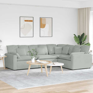 Modulares Sofa Hellgrau Samt mit Kissen