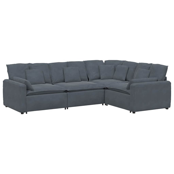 Modulares Sofa Dunkelgrau Samt mit Kissen