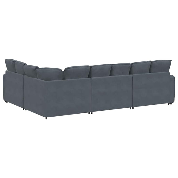 Modulares Sofa Dunkelgrau Samt mit Kissen