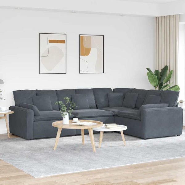 Modulares Sofa Dunkelgrau Samt mit Kissen