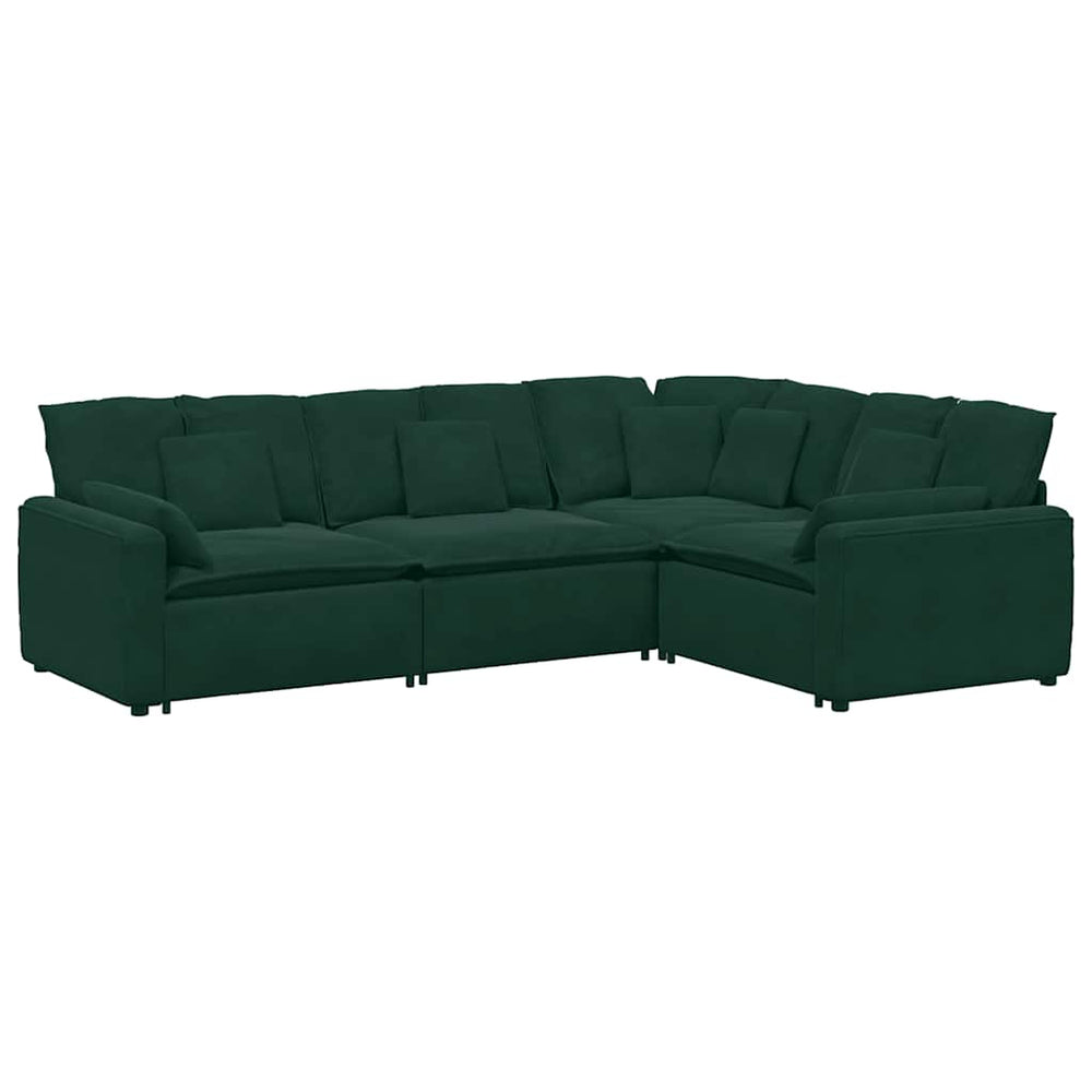 Modulares Samt Sofa Dunkelgrün mit Kissen