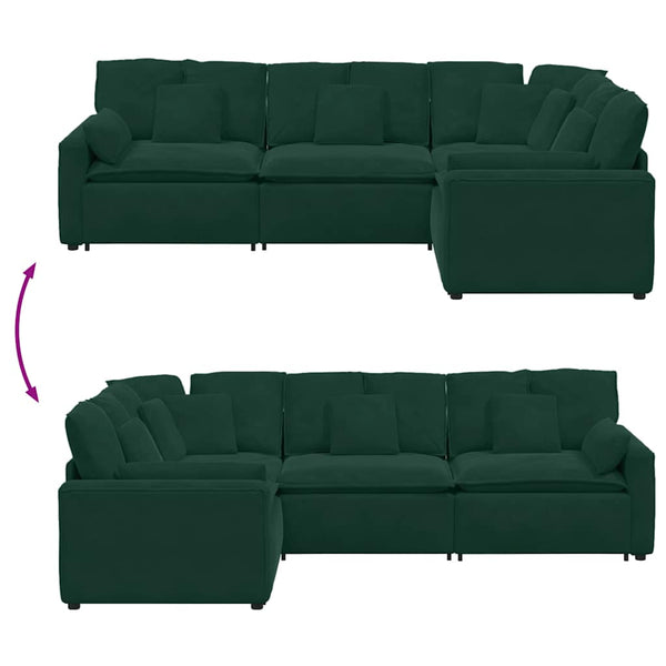 Modulares Samt Sofa Dunkelgrün mit Kissen