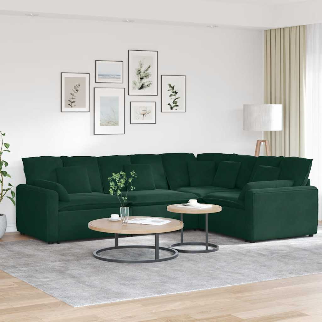 Modulares Samt Sofa Dunkelgrün mit Kissen