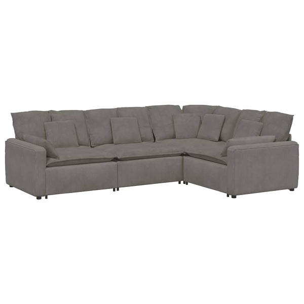 Modulares Sofa Hellgrau Cordstoff mit Kissen