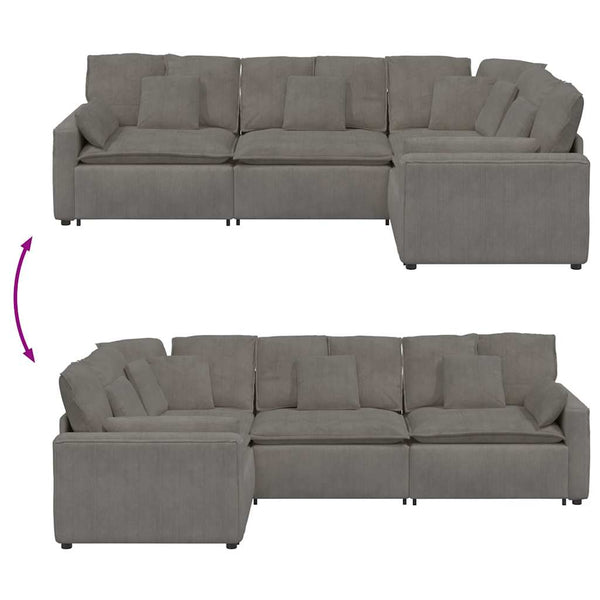 Modulares Sofa Hellgrau Cordstoff mit Kissen
